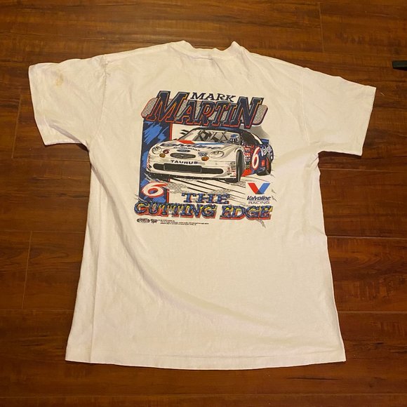 Vintage 1996 Mark Martin #6 Nascar White Graphic Pocket Tee Shirt size Large - Picture 1 of 5